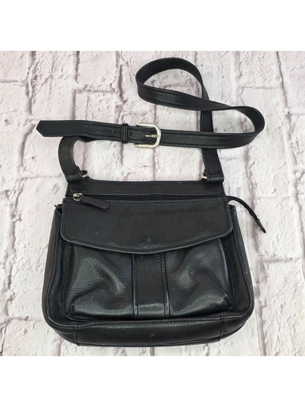 Vintage Fossil Crossbody Purse Womens Side Bag Satchel Black Pebbled Leather
